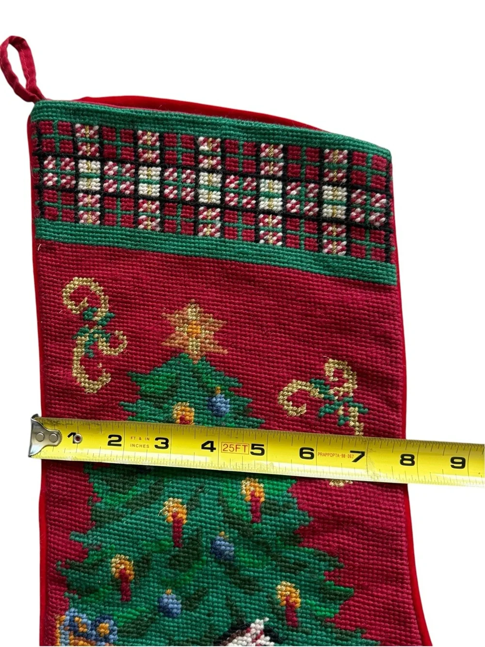 Vintage Wool Needlepoint Christmas Stocking Nutcracker Fir Grandmillennial Decor